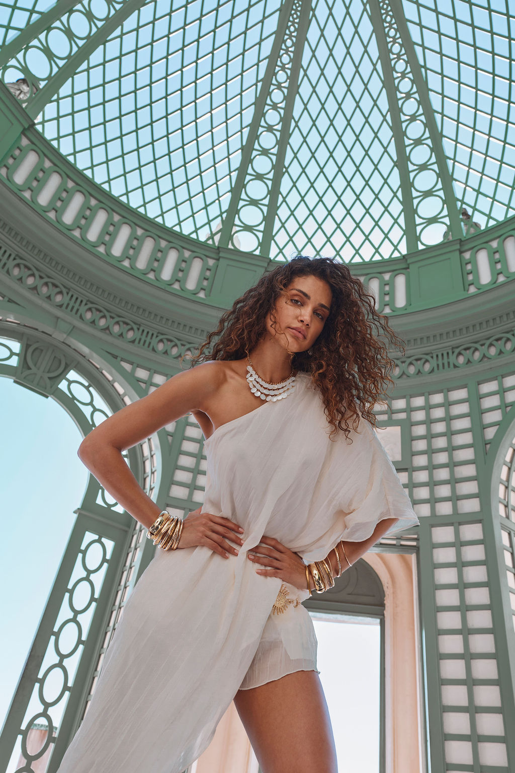 Anya Cream Chiffon One Shoulder Tunic