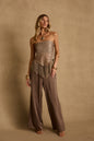 Clear Breeze Taupe Satin Pants
