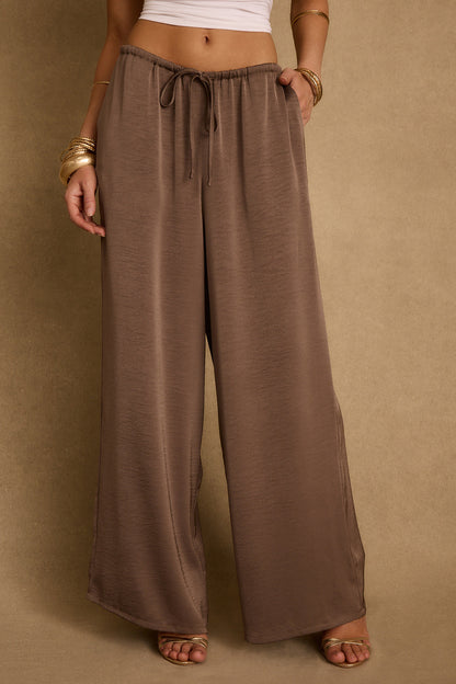 Clear Breeze Taupe Satin Pants