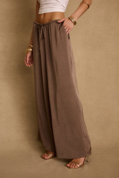 Clear Breeze Taupe Satin Pants