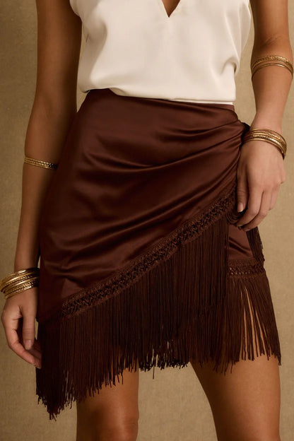 Canela Espresso Satin Fringe Sarong