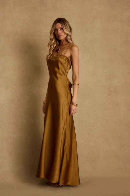 Fia Gold Satin Maxi Dress