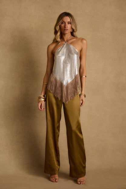 Olina Olive Satin Trousers