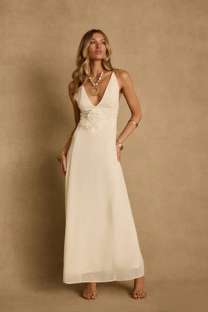 Maya Cream Chiffon Maxi Dress
