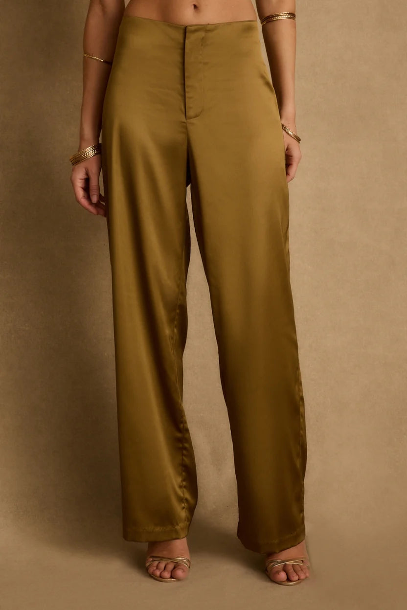 Olina Olive Satin Trousers